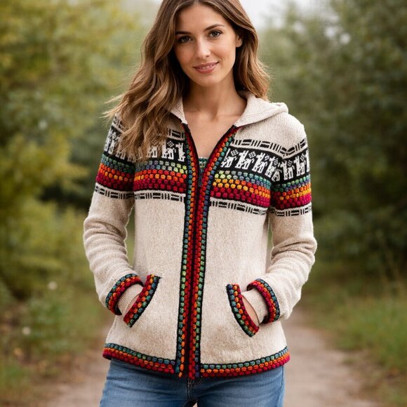 Alpaca Sweaters - Alpaca Super Soft Colourful Zip Up Hoodie Cardigan Sweater S